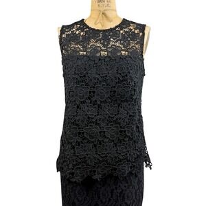 Nanette Lepore‎ Floral Lace Sleeveless Top Scallop Hem Dark Coquette Gothic M